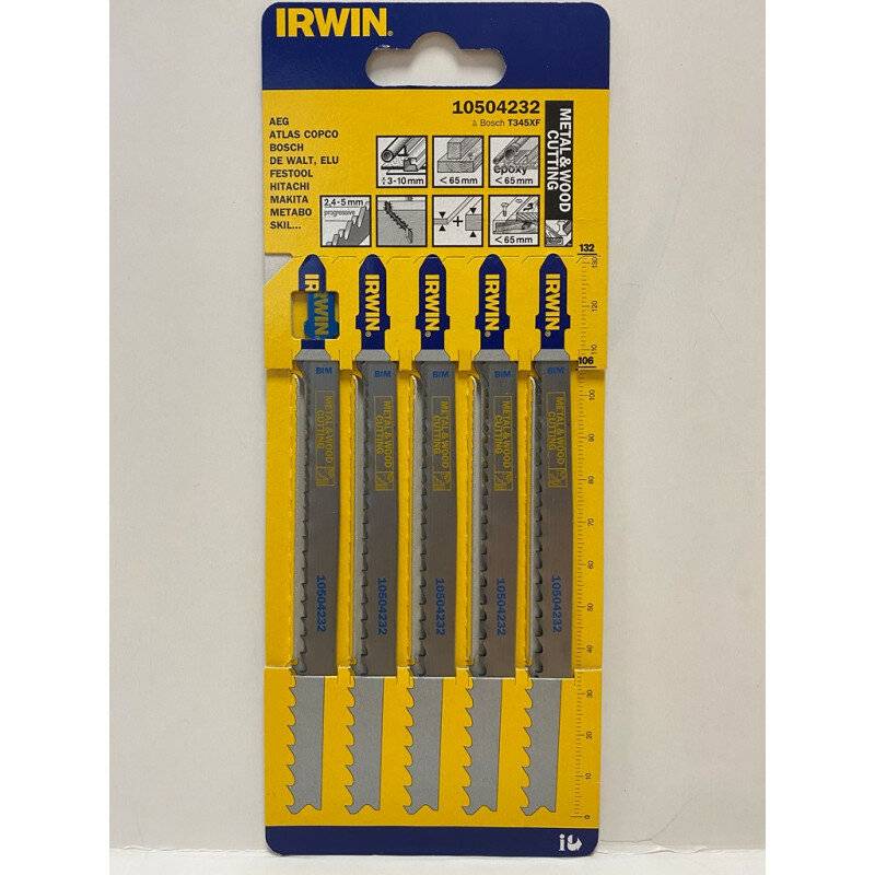 IRWIN 5er-Set Metallsäge- und Holzsägeblätter aus Metall und Holz in Einzelhandelsverpackung für Bosch und ähnliche Sägen.