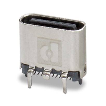 Nahaufnahme eines USB-Type-C-Steckers, der das Metallgehäuse und die Kontaktstifte für die Verbindung zeigt, die typischerweise zum Laden oder zur Datenübertragung verwendet werden.