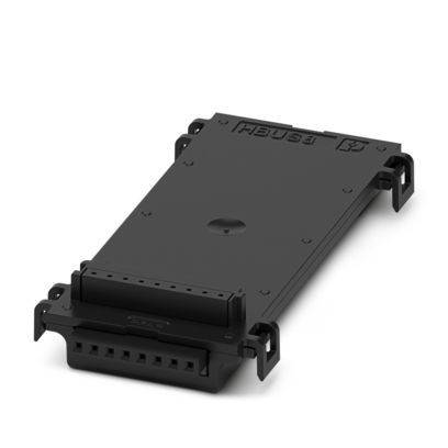 Black HBUS block cover component, rechteckige Form mit mehreren Anschlüssen, verwendet für Elektro- oder Elektronikanwendungen.