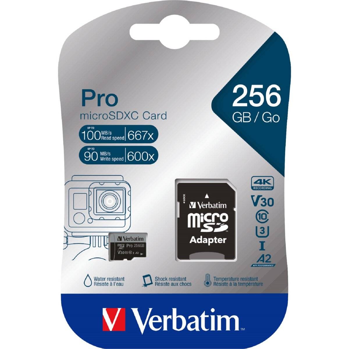 Verbatim microSDXC Pro Speicherkarte UHS-I U3, hohe Geschwindigkeit und Kapazität, inkl. Adapter 256 GB