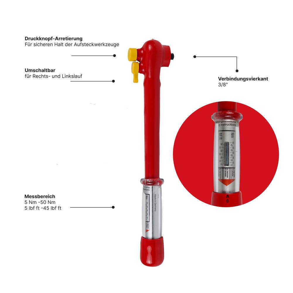 WETEC Drehmomentschlüssel, 3/8", 1.000 V, Drehmoment 5-50 Nm