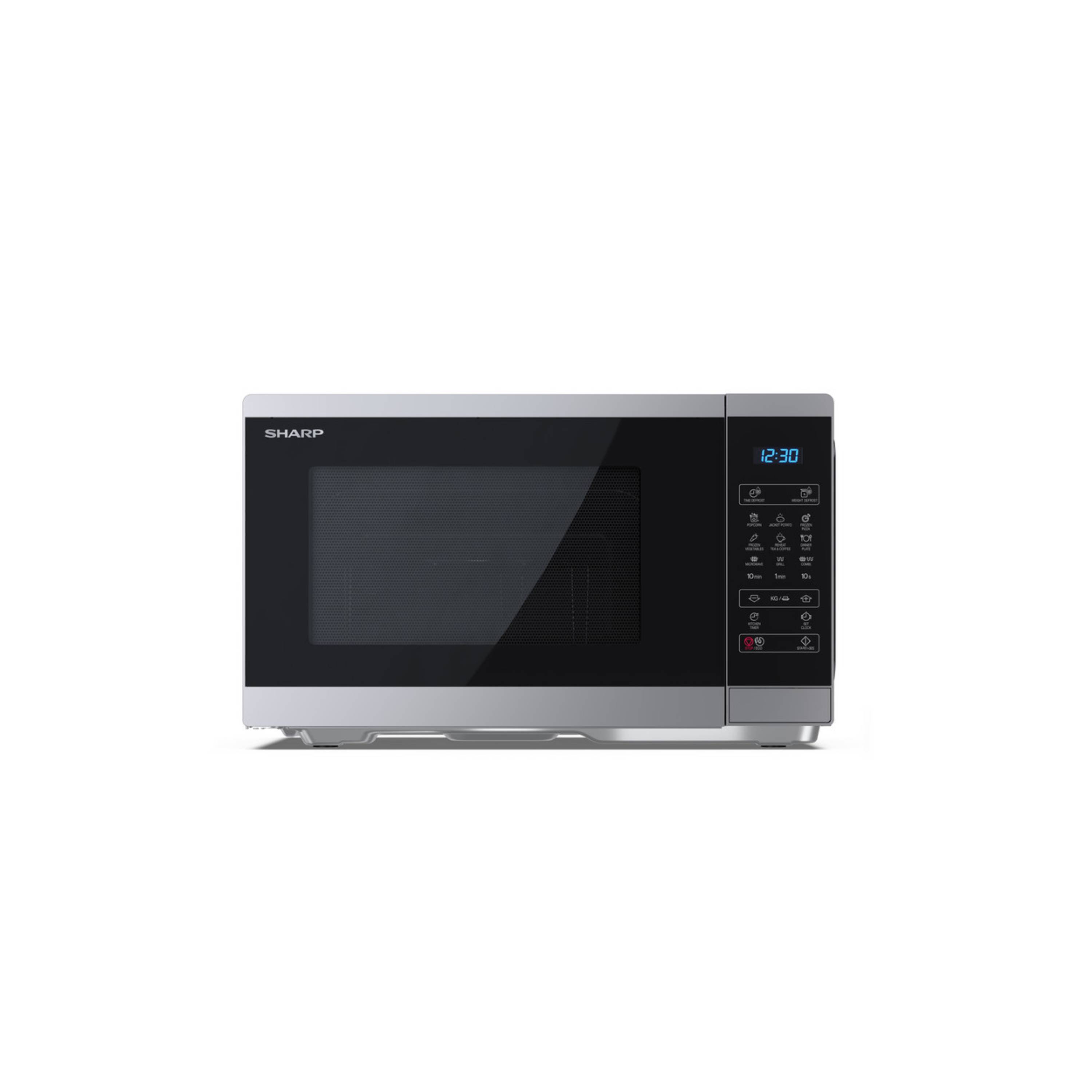 SHARP YC-MG252AE-S – 25 Liter Mikrowelle mit Grillfunktion (digital, 900W, 1000W Grill, 11 Stufen, Kindersicherung)