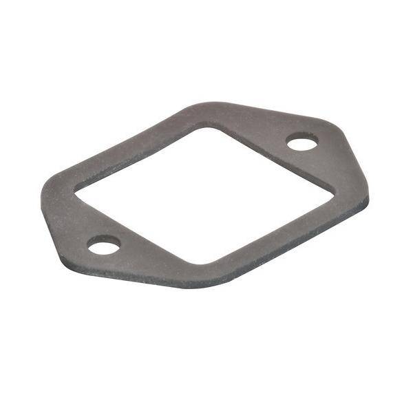 Eine rechteckige Metalldichtung mit zwei kreisrunden Löchern an gegenüberliegenden Seiten, die zur Abdichtung von Verbindungen in mechanischen Systemen verwendet wird.