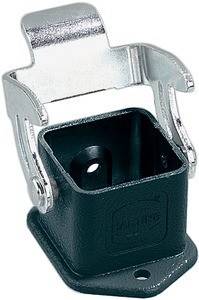 Ein Nahaufnahmebild einer Metallklammer mit einem schwarzen Kunststoffhalter, das seinen Befestigungsmechanismus und die Designdetails zeigt.