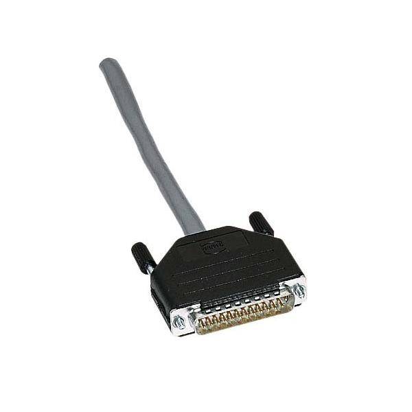 Ein schwarzer 36-poliger Centronics-Anschluss mit einem grauen Kabel, der zur Schnittstelle mit älteren parallelen Geräten verwendet wird.