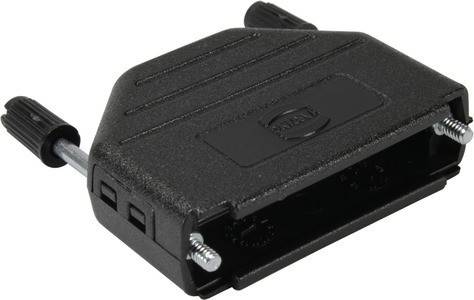 Ein schwarzer Steckverbinder mit mehreren Schlitzen und einer Schraube an der Seite zur Sicherung von Verbindungen.