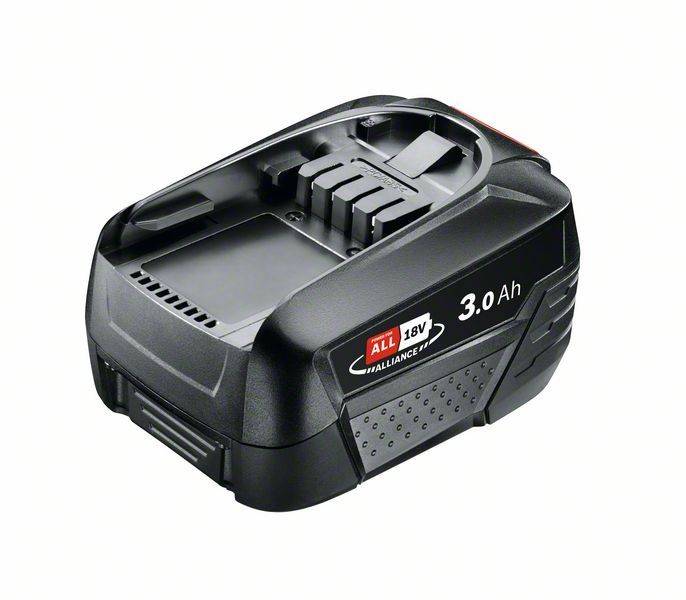 Ein schwarzer 18V, 3,0 Ah wiederaufladbarer Akku, kompatibel mit Werkzeugen der Power for ALL Allianz.