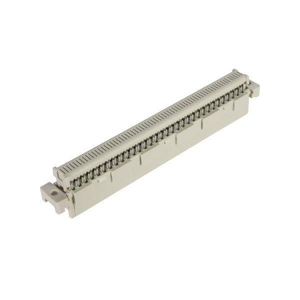 Ein beiger Kunststoffverbinder mit mehreren Metallstiften, der für elektrische Verbindungen verwendet wird.