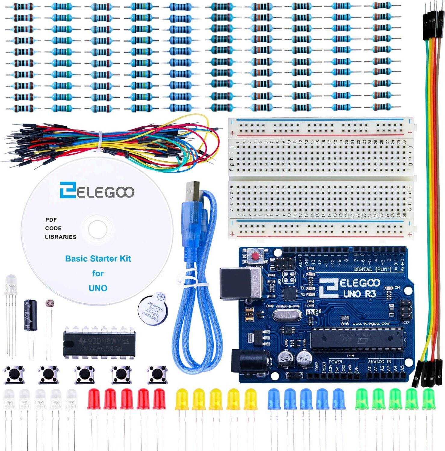 Elegoo UNO R3 Basic Starter Kit, Mikrocontroller-Einsteigerset für Arduino-Umgebungen