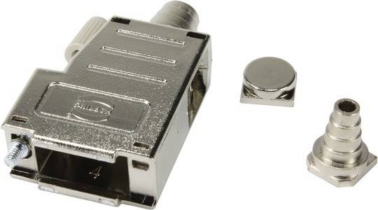 Ein Nahaufnahme-Bild eines metallischen Anschlusses mit einem entfernten kreisförmigen Deckel daneben, der das Design und die Struktur des Anschlusses präsentiert.