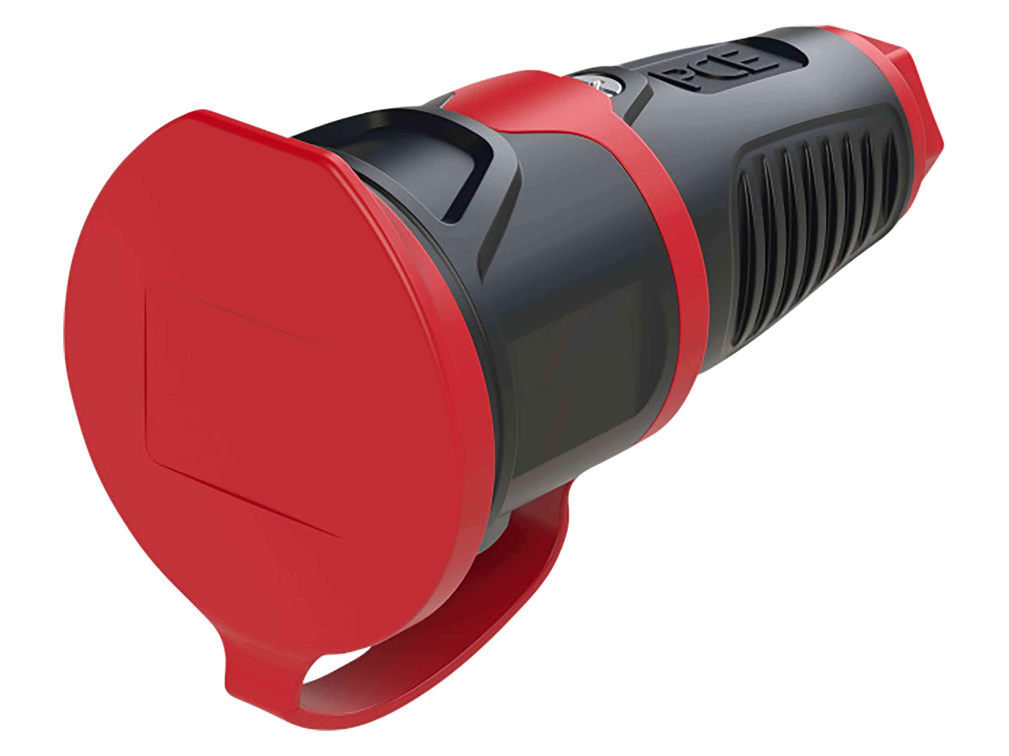 PCE Gummi-Schutzkontaktkupplung Taurus2, mit Deckel, schwarz/rot