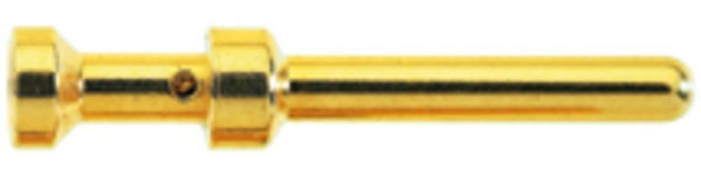 Ein goldener zylindrischer Anschluss mit abgerundeter Spitze, höchstwahrscheinlich eine Komponente eines Audio- oder elektronischen Kabels.