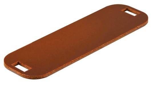 Ein rechteckiges braunes Leder-Skateboard-Deck ohne Räder, das die Textur und Farbe zeigt.