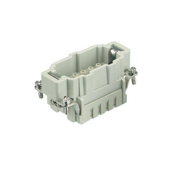 Ein grauer rechteckiger elektrischer Verbinder mit Metallschrauben und Klemmen, entwickelt für sichere und stabile elektrische Verbindungen.