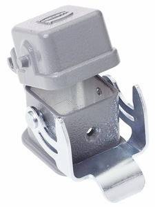 Eine Nahaufnahme einer metallischen mechanischen Komponente mit zwei verstellbaren Halterungen an beiden Seiten, konzipiert für industrielle oder maschinelle Anwendungen.