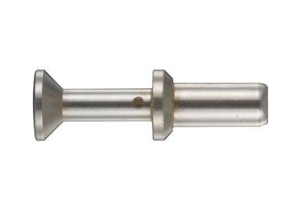 Eine Metallstange mit einer konischen Spitze und einem geflanschten Mittelteil, möglicherweise ein Werkzeug oder eine mechanische Komponente. Der Hintergrund ist schlicht und neutral.