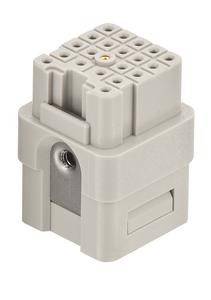 Ein grauer elektrischer Anschluss mit mehreren Pinholes, für industrielle Verwendung entwickelt, in einer kompakten, rechteckigen Form dargestellt.