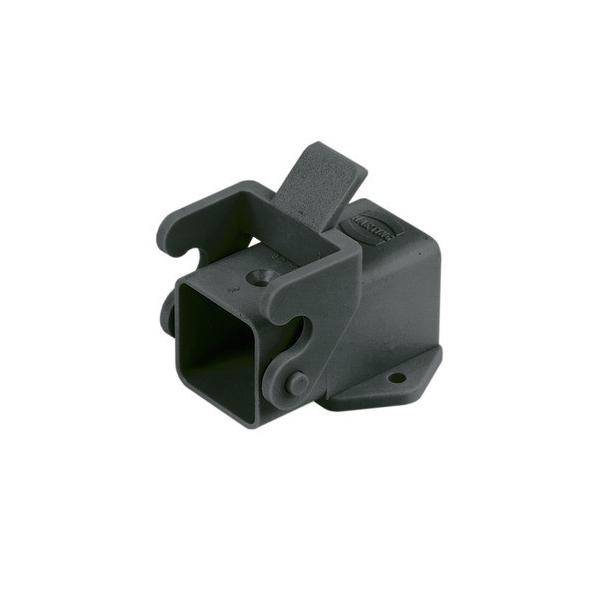 Scharnierteil aus Metall mit rechteckiger Basis und zwei abstehenden Haken oben, konzipiert für strukturelle Unterstützung oder Befestigung.