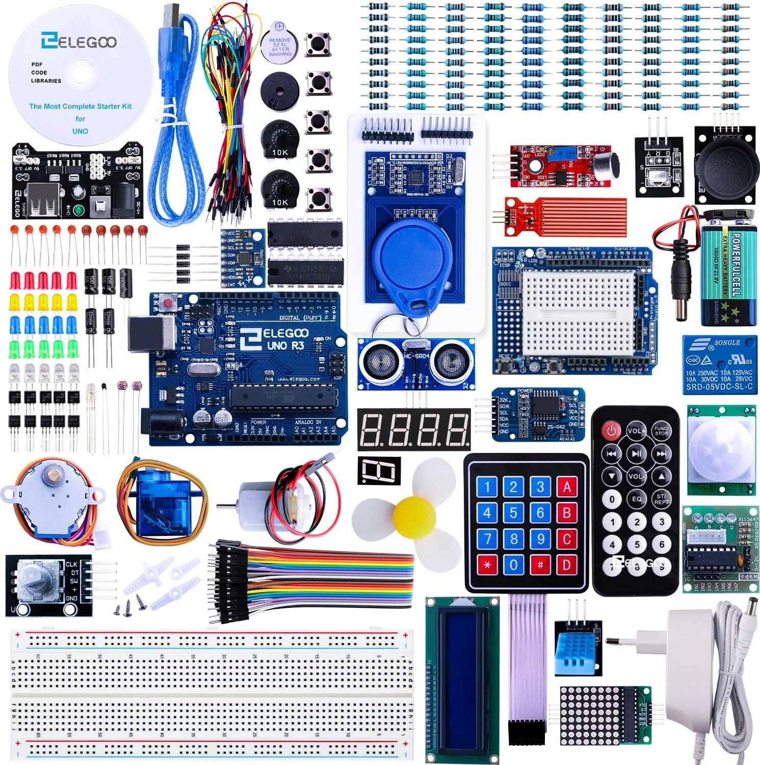 Elegoo UNO R3 Ultimate Starter Kit, Elektronik-Lernset mit Mikrocontroller & 63 Modulen