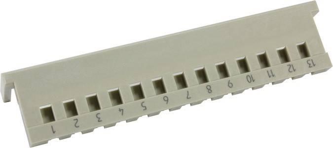 Ein beigefarbener modularer Steckdosenleiste mit nummerierten Schlitzen von 1 bis 10, konzipiert zur Organisation von Kabeln oder Verbindungen.