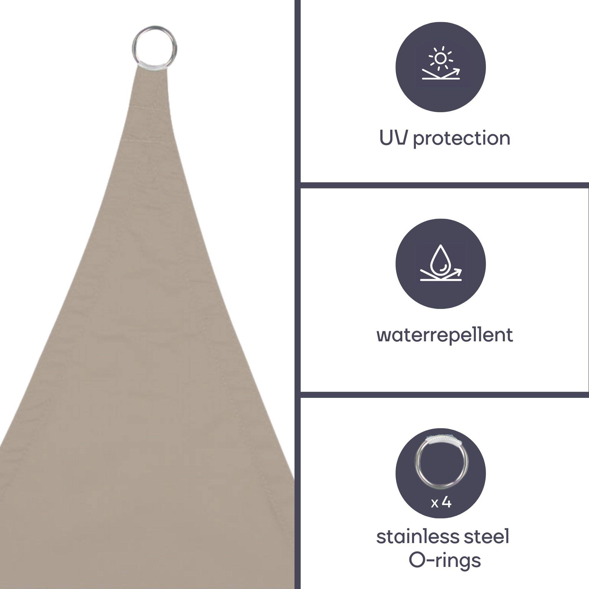 Perel Sonnensegel, wasserabweisend, 3.6 x 3.6 m, 160 g/m², Polyester, Quadrat, Creme