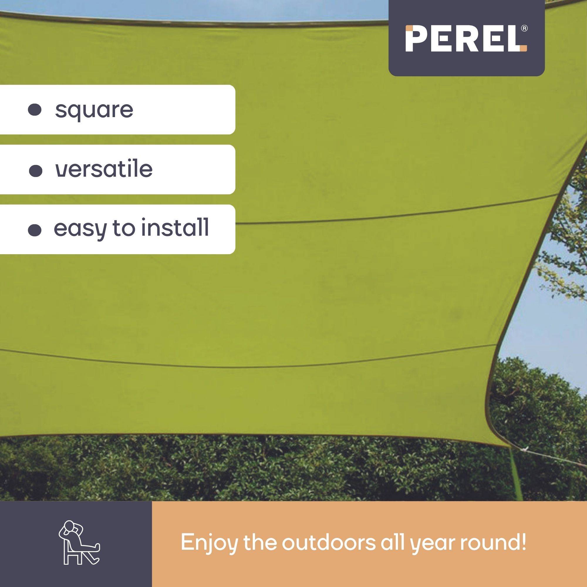 Perel Sonnensegel, wasserabweisend, 3.6 x 3.6 m, 160 g/m², Polyester, Quadrat, Limonengrün
