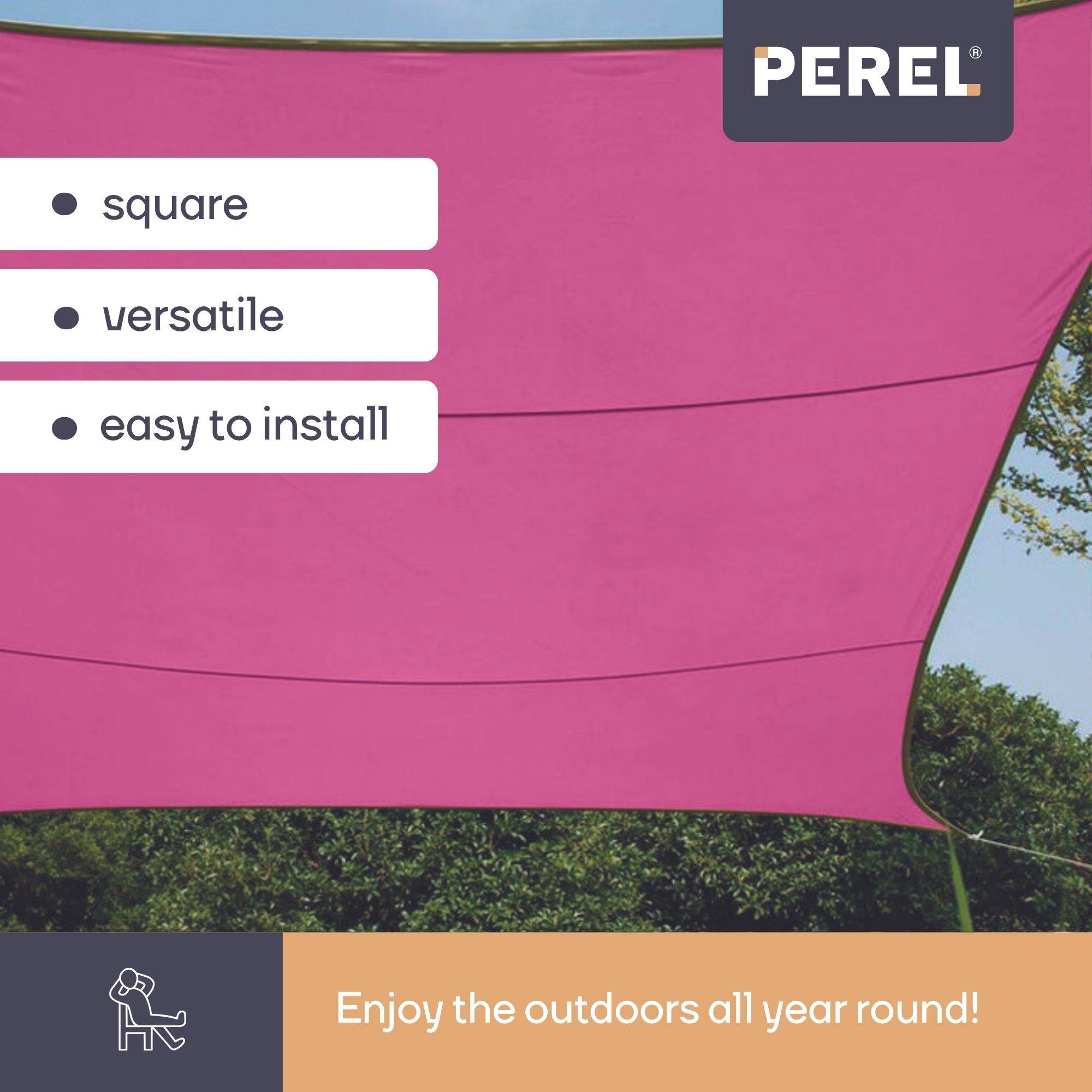Perel Sonnensegel, wasserabweisend, 3.6 x 3.6 m, 160 g/m², Polyester, Quadrat, Fuchsia