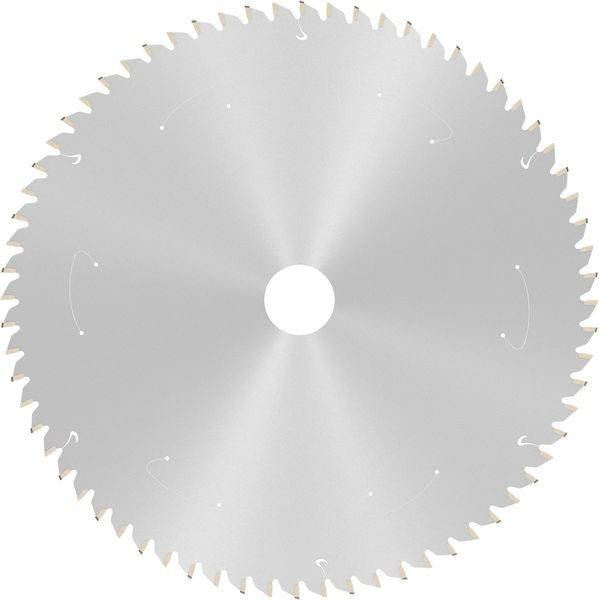 Kreissägeblatt mit scharfen Zähnen, entwickelt zum Schneiden von Holz oder Metall. Glänzende silberne Oberfläche.
