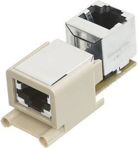 Ein RJ45-Verbinder ermöglicht die Verbindung von zwei Ethernet-Kabeln zum Datentransfer.