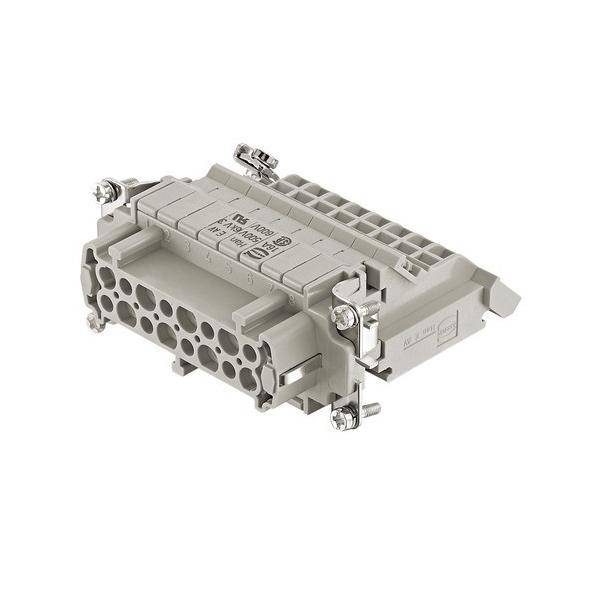 Rechteckiger elektrischer Steckverbinder mit mehreren Kontaktpunkten, entwickelt für sichere elektrische Verbindungen in industriellen Umgebungen.