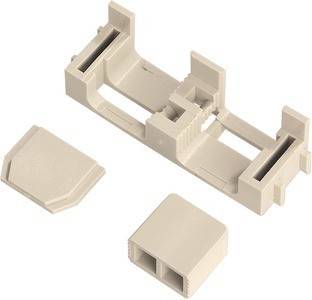 Kunststoff-Verbindungskomponenten, einzeln dargestellt, mit Präsentation der Einzelteile und Montageanordnung.