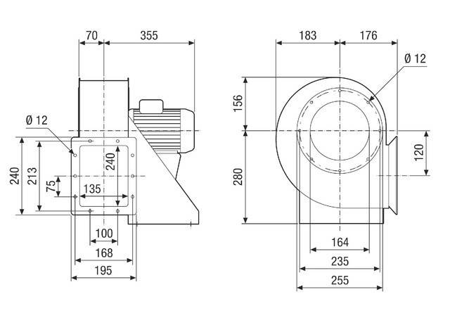 Technische Zeichnung, die Abmessungen und Anordnung eines Maschinenteils mit in Millimetern beschrifteten Maßangaben zeigt und Schlüsselkomponenten hervorhebt.