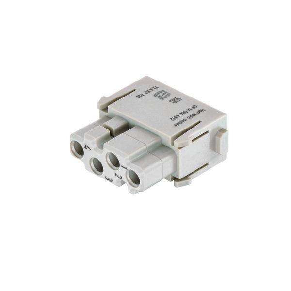 Ein dreipol-Elektroklemmenblock mit vier Anschlusspunkten, verwendet zur Kabelendverbindung. Weiße Farbe, kompaktes Design.