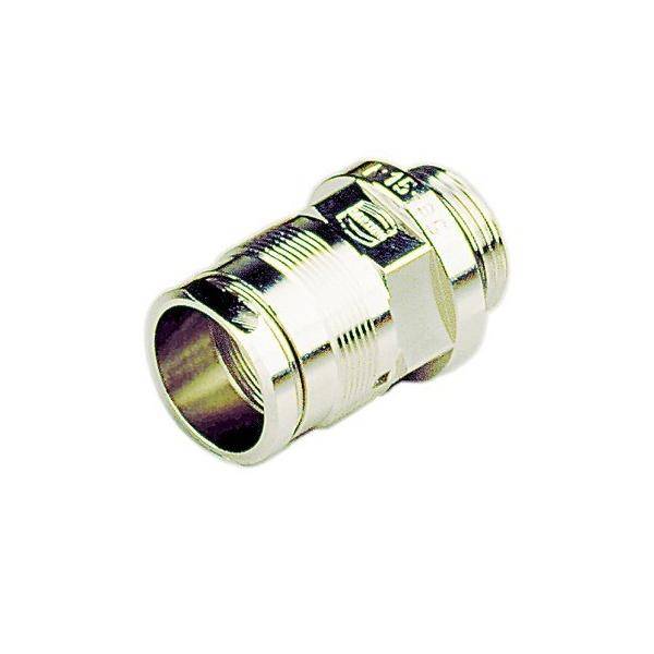 Eine Kabelverschraubung aus Metall zur Befestigung und Abdichtung von Kabeln.