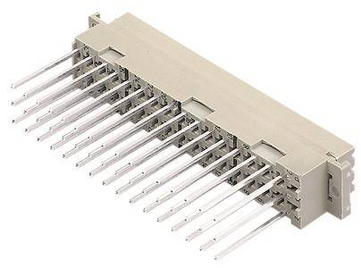 Ein 24-poliger männlicher PCB-Stromanschluss mit langen, silbernen Stiften, die aus einer beigen Kunststoffbasis herausragen.