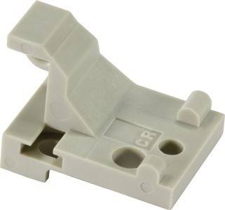 Eine kleine, beige Kunststoffgelenkscharnier mit geprägtem Text 'CR', die mehrere Löcher aufweist und für mechanische oder elektronische Montagezwecke konzipiert ist.