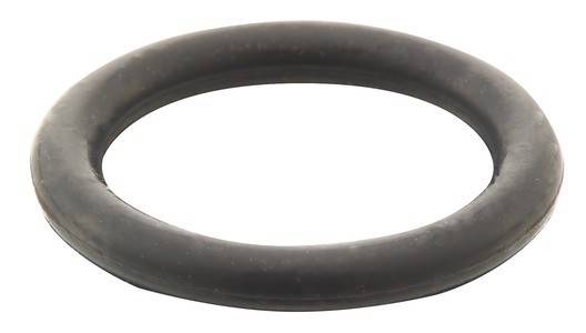 Ein schwarzer Gummi-O-Ring, der vor einem weißen Hintergrund dargestellt wird, wird typischerweise zum Abdichten von Verbindungen in der Sanitär- oder Maschinenbauindustrie verwendet.