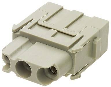 Ein beige-farbener Kunststoff-Elektroverbinder mit zwei kreisrunden Öffnungen und einem Verschlusshaken oben, der zum sicheren Verbinden von Kabeln verwendet wird.