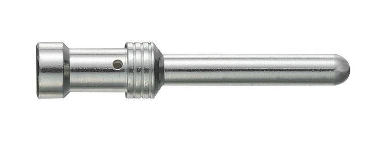 Eine Nahaufnahme eines Metallzylinders mit Rillen und einem Loch, der an einer glatten, länglichen Stange befestigt ist, möglicherweise Teil einer mechanischen Komponente.