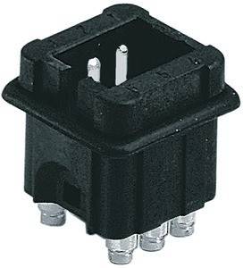 Ein kleiner, schwarzer rechteckiger Elektruschalter mit vier Metallstiften am Boden, der zum Einbau auf einer Leiterplatte konzipiert ist.