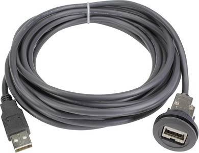 Ein aufgewickeltes USB-Kabel mit sichtbaren Anschlüssen an beiden Enden, einer USB-A und einer USB-B, konzipiert zum Anschluss elektronischer Geräte.