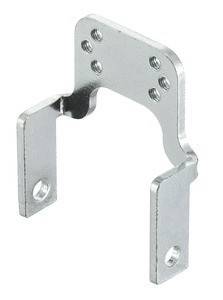Eine Metallhalterung mit mehreren Löchern zum Montieren oder Befestigen. Sie ist U-förmig, hat eine symmetrische Gestaltung und eine polierte Oberfläche.