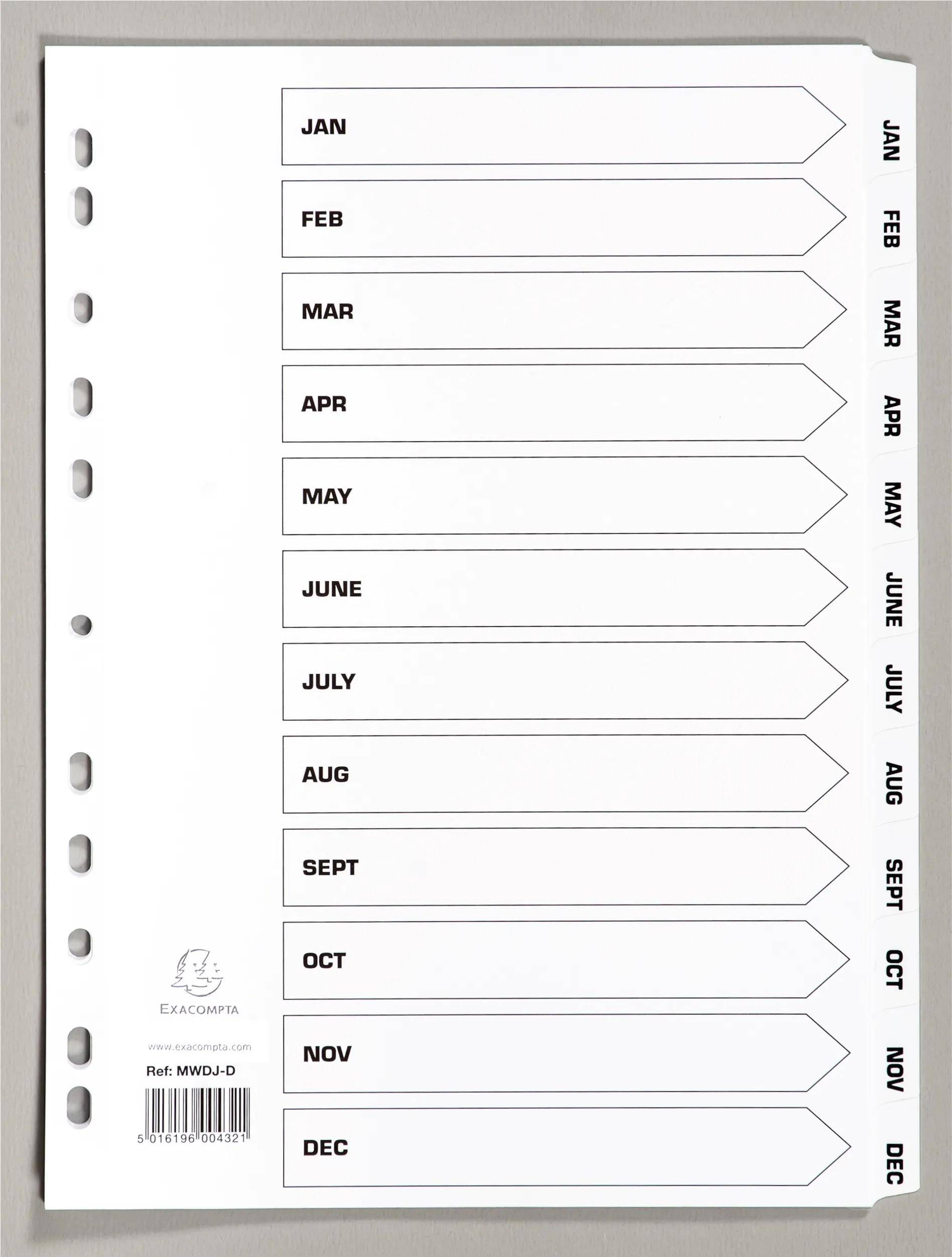 Ein monatlicher Organizer mit Registern mit Beschriftungen von Januar bis Dezember zur Dokumentenverwaltung.
