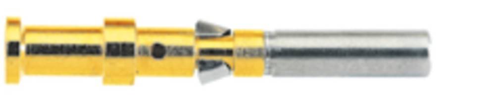Ein gelb-silberner koaxialer Kabelstecker mit einer metallischen Spitze, der zum Anschließen von Kabeln an Geräte oder Ausrüstung verwendet wird.