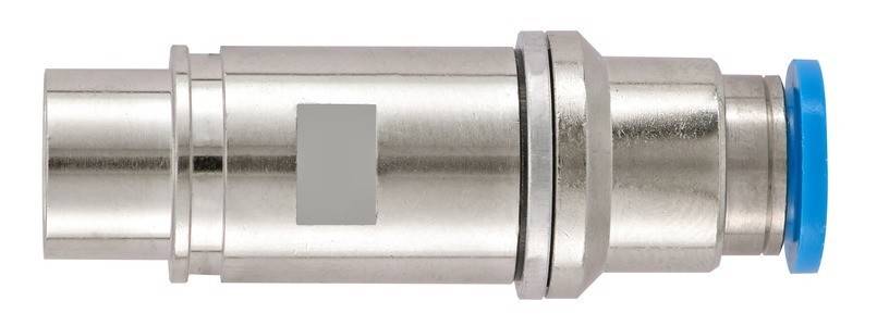 Ein zylindrisches Metallbauteil mit einem flachen, gerillten Ende, möglicherweise eine Werkzeugkomponente oder mechanisches Teil. Die Oberfläche ist glänzend und metallisch.