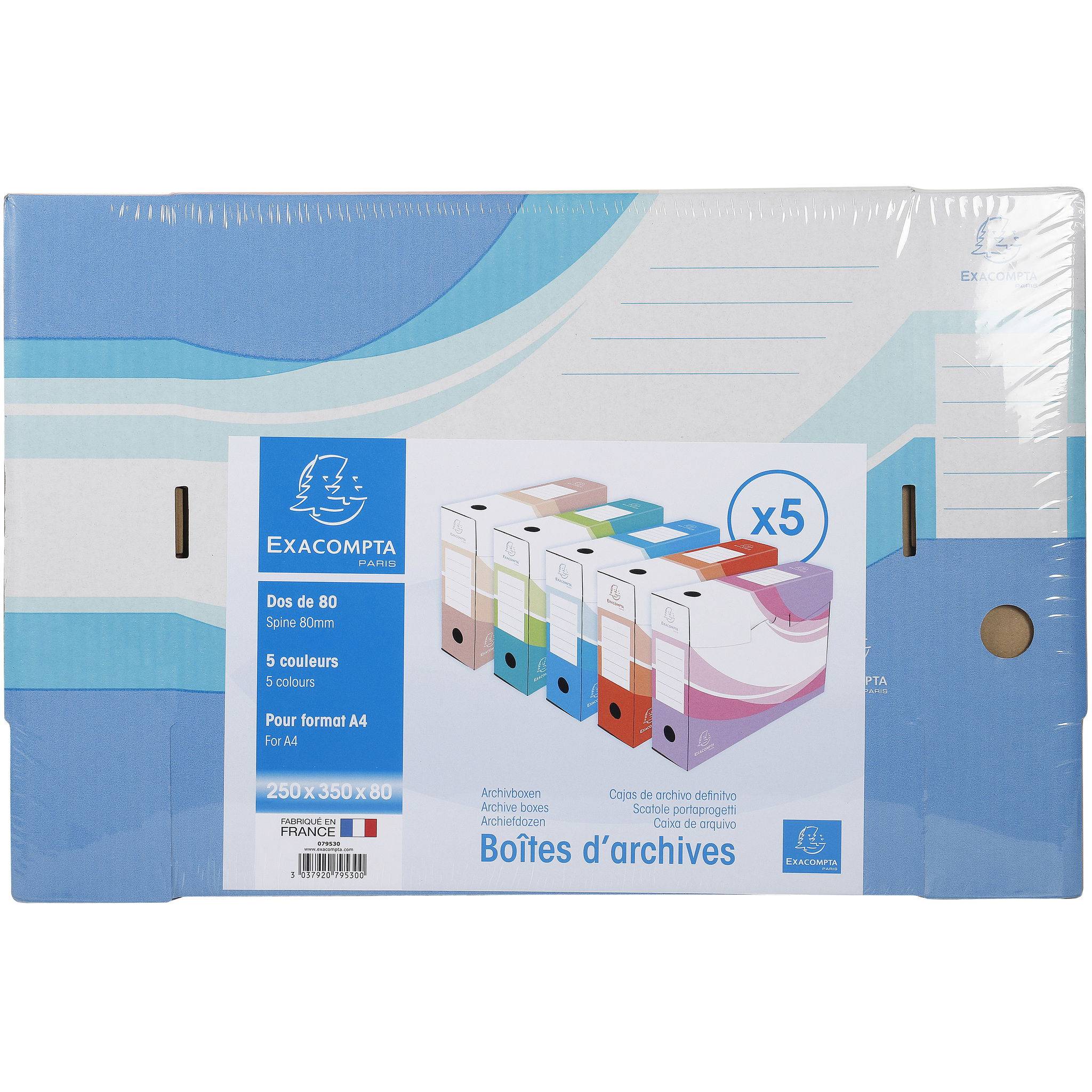 Exacompta 8x Archivbox 5er-Set Rücken 80mm Wellpappe 25x35 cm A4 sortiert 79530E