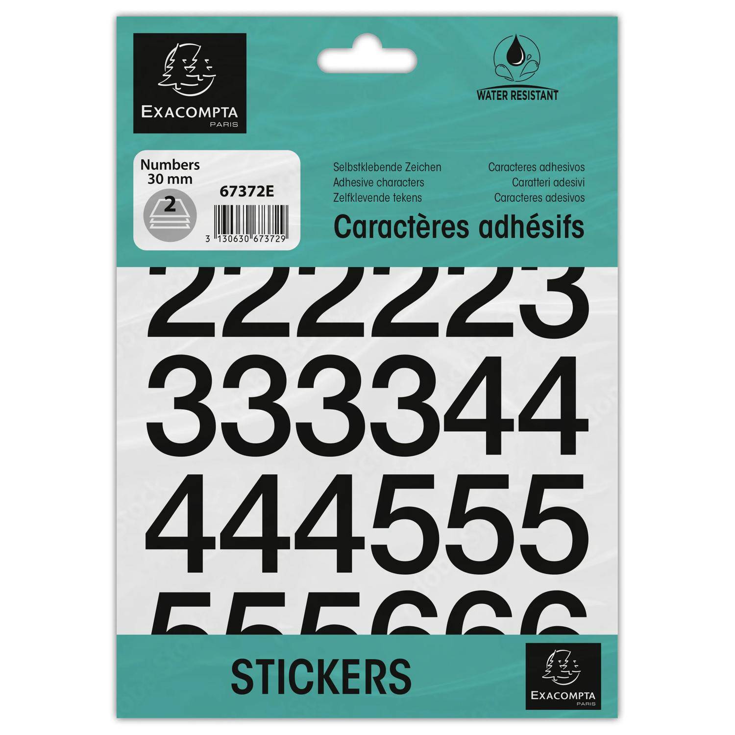 Exacompta 10x Pack selbstklebenden schwarzen Zahlen 0-9 30 mm Schwarz 67372E