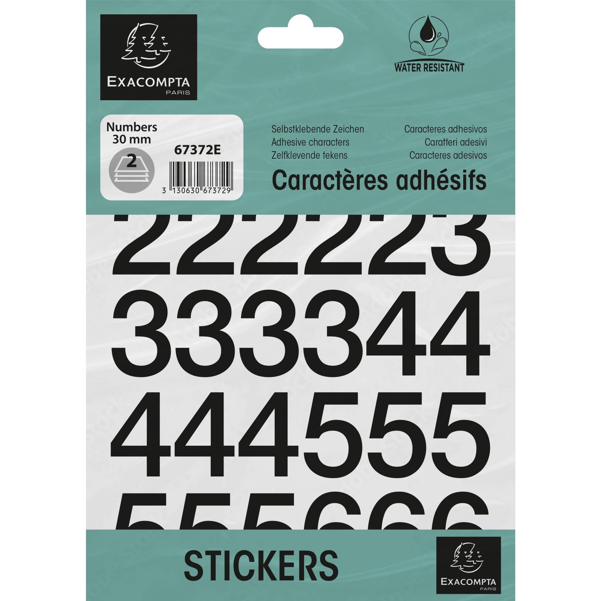 Exacompta 10x Pack selbstklebenden schwarzen Zahlen 0-9 30 mm Schwarz 67372E