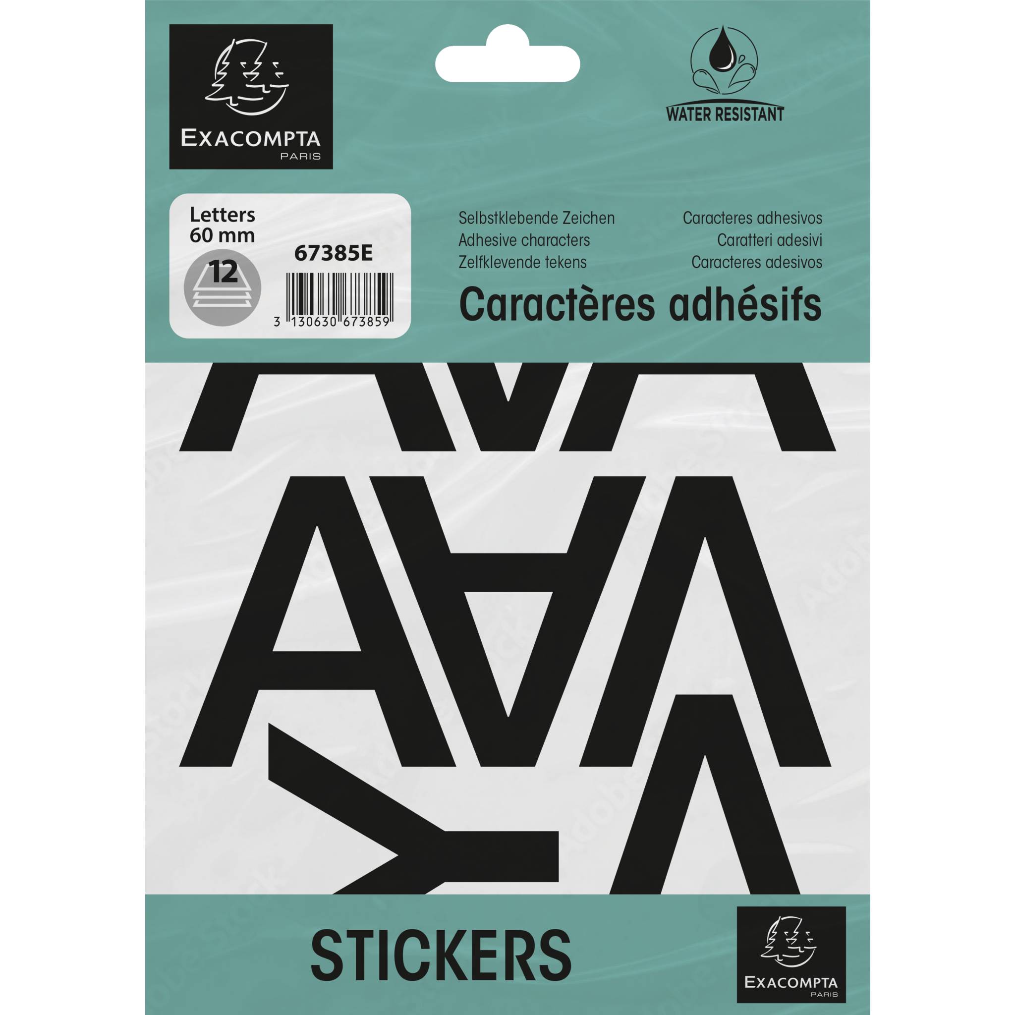 Exacompta 10x Pack selbstklebenden schwarzen Buchstaben A-Z 60 mm Schwarz 67385E