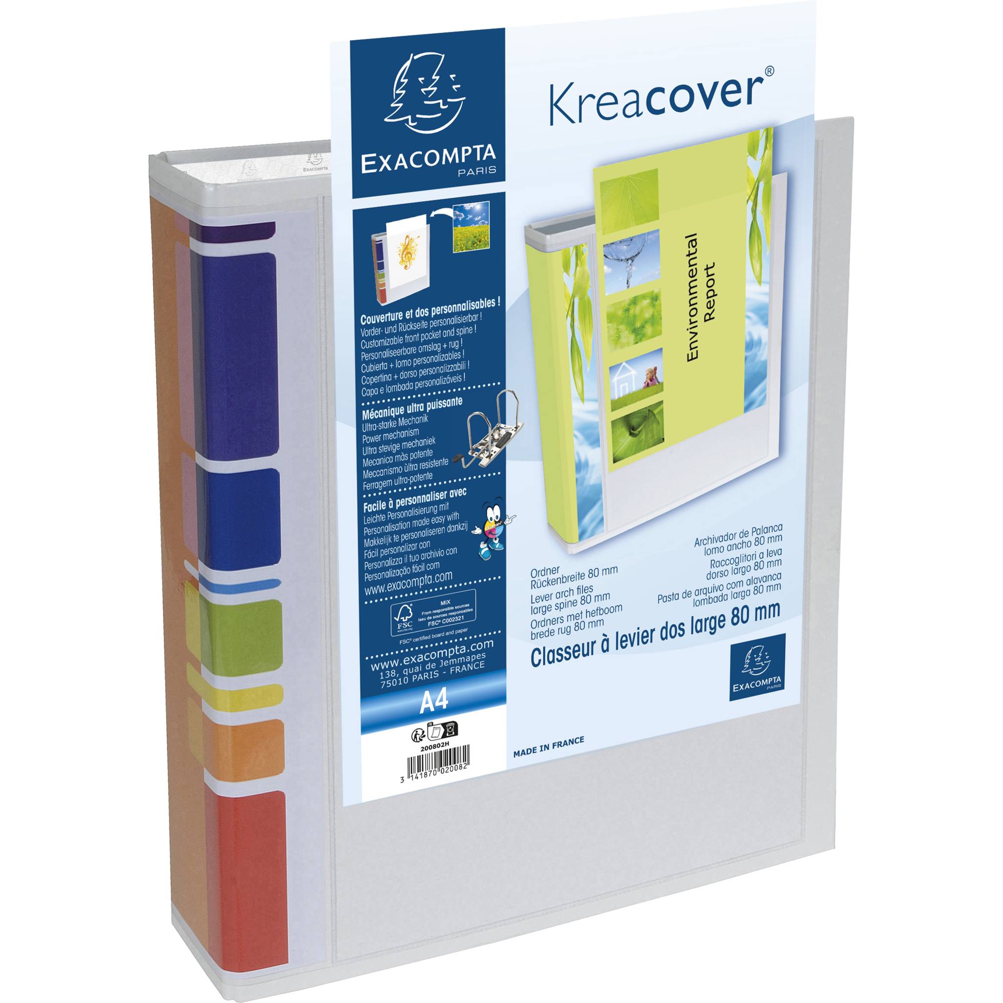 Exacompta 10x Ordner, Rücken 80mm, 2 Außenhüllen, A4, Kreacover, Weiß, 200802H